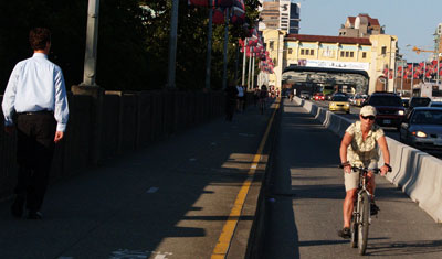 Picture of Burrard Bridge bike lane, day one